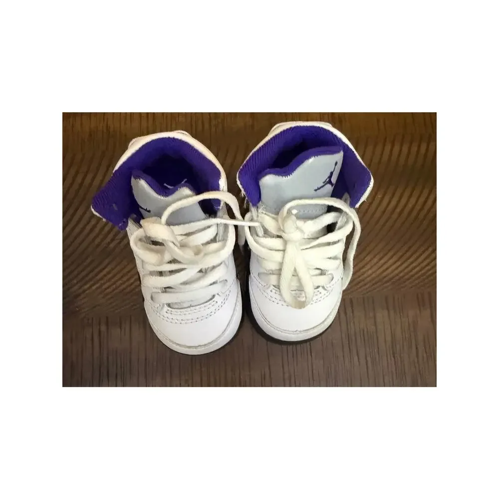 Nike Air Jordan 5 Retro Sneakers Shoe Baby Toddler 4C White Dark Concord Purple